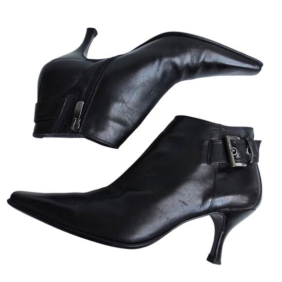 Pointed Toe Boot Donald J Pliner Loni Size 7 Black Leather Side Zip Ankle Bootie - Picture 10 of 11